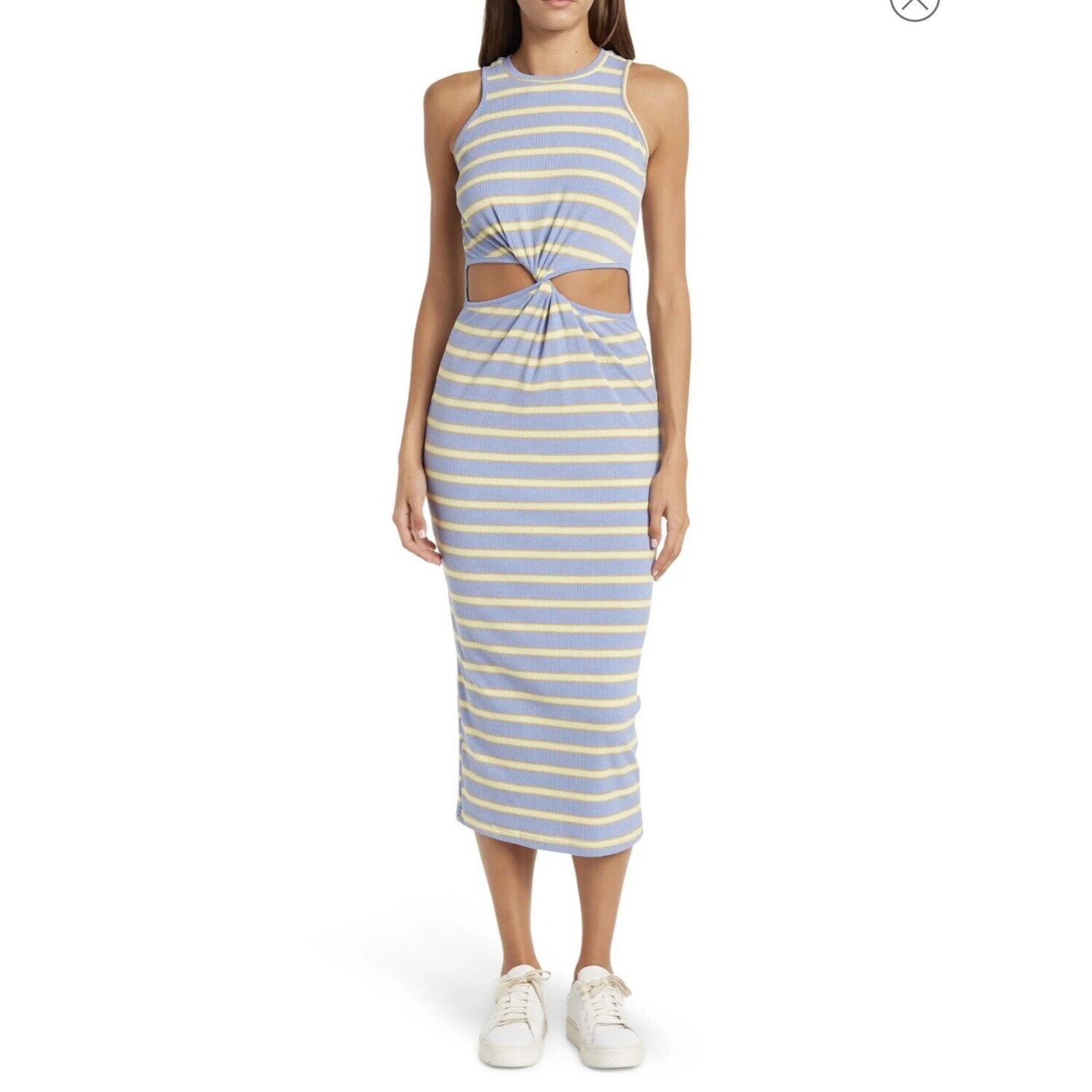 Walter Baker Maxi Dress Side Cut Out Twist Stripe Jersey Stretch New